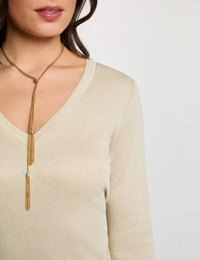 Getailleerd V-hals T-shirt ivoor vrouw