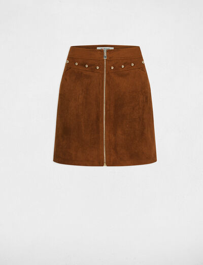 Jupe courte ajust&eacute;e marron cognac femme