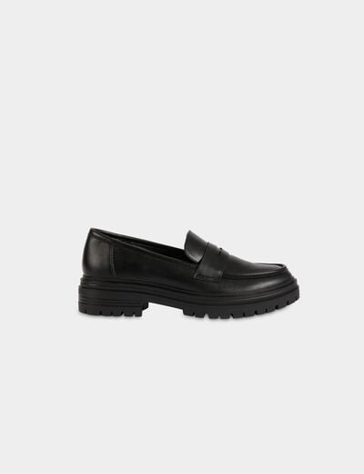 Mocassins semelle crant&eacute;e noir femme