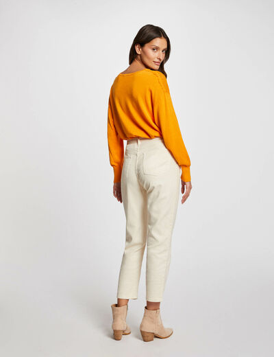 Pull col en V manches longues orange femme