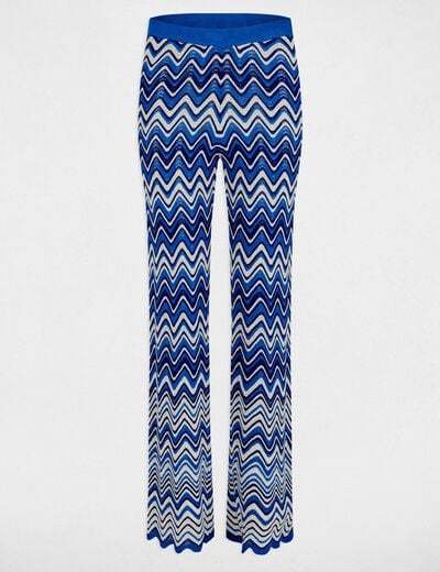 Pantalon maille imprimé bleu electrique femme