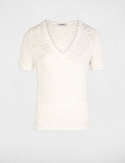Pull manches courtes ajouré blanc femme