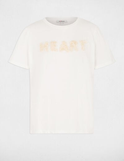 T-shirt broderie en relief blanc femme
