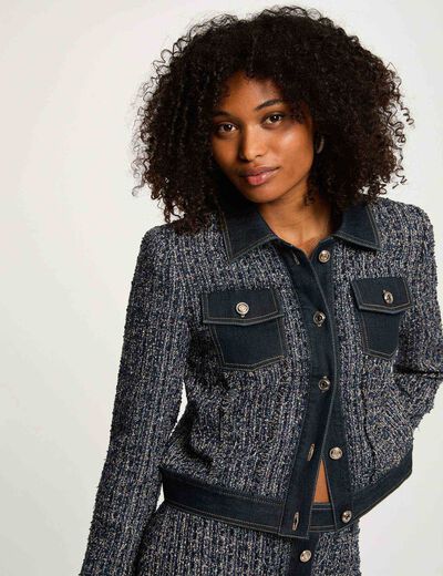 Veste courte tweed multicolore femme