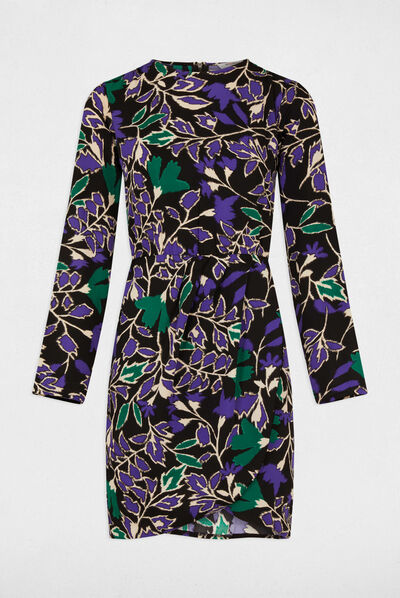 Robe droite col rond imprimé végétal multico femme