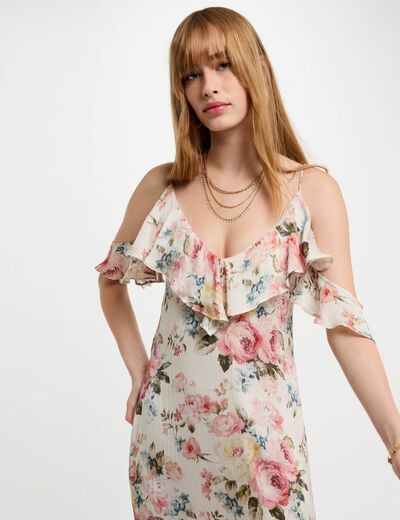 Robe longue droite imprimée multicolore femme