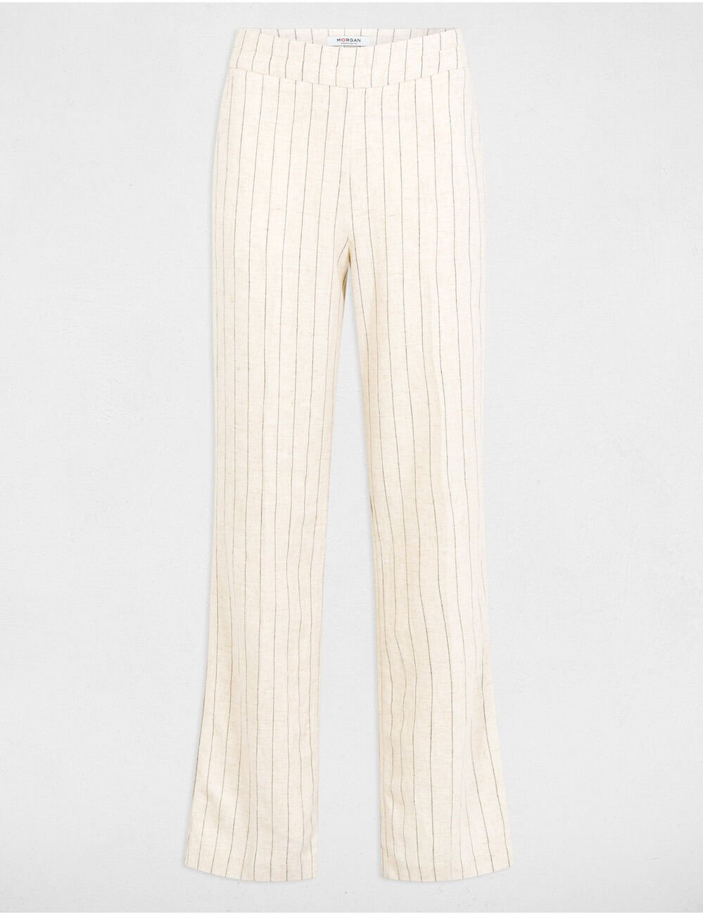 Pantalon large rayé beige femme