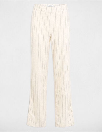 Pantalon large rayé beige femme