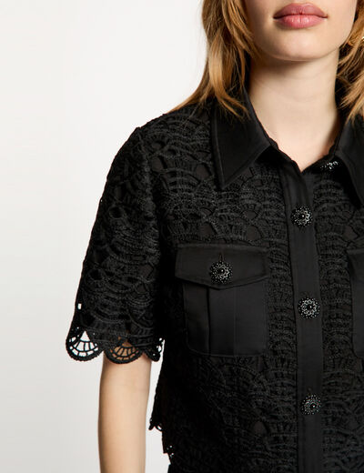 Chemise manches courtes noir femme