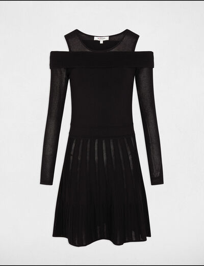 Robe tricot courte trapèze noir femme