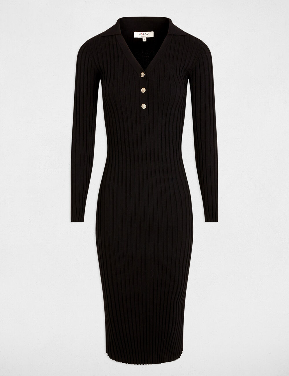 Robe tricot ajustée côtelée noir femme