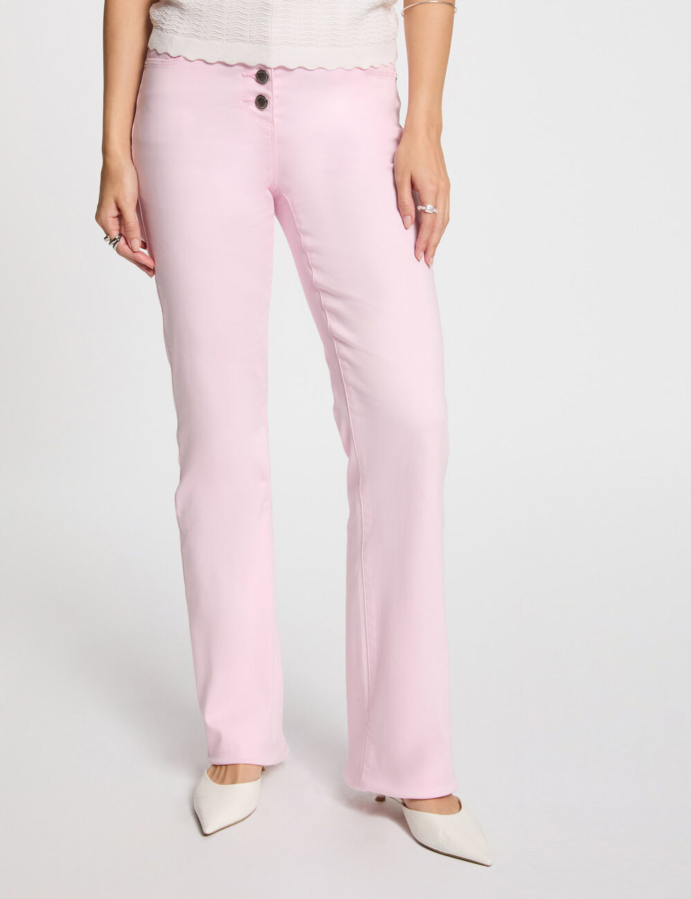 Bootcut broek met knoopsluiting pastelroze vrouw