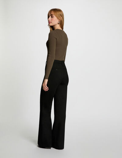 Pull col rond côtelé vert kaki femme