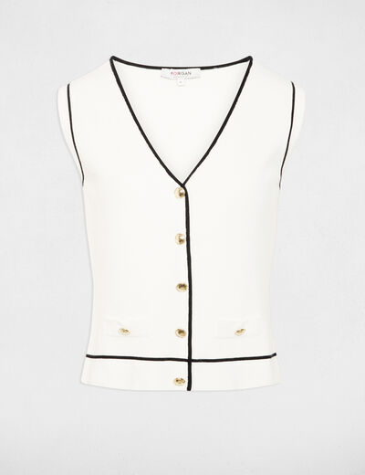 Pull sans manches col v blanc femme