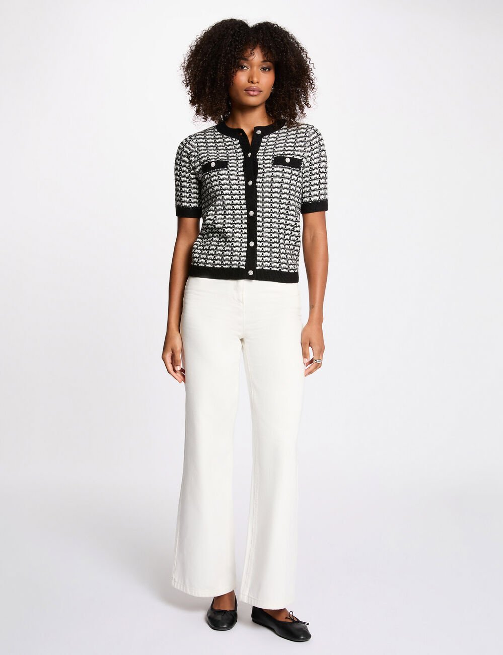 Gilet manches courtes imprim&eacute; noir femme