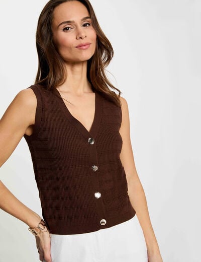 Getailleerd vest met V-hals donker bruin vrouw