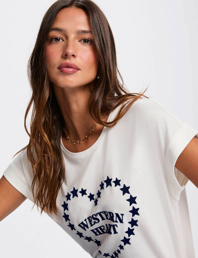 T-shirt droit col rond blanc femme