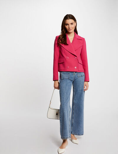 Manteau court boutonné rose moyen femme