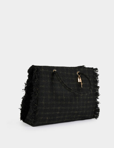 Tweed shopper met franjes zwart vrouw