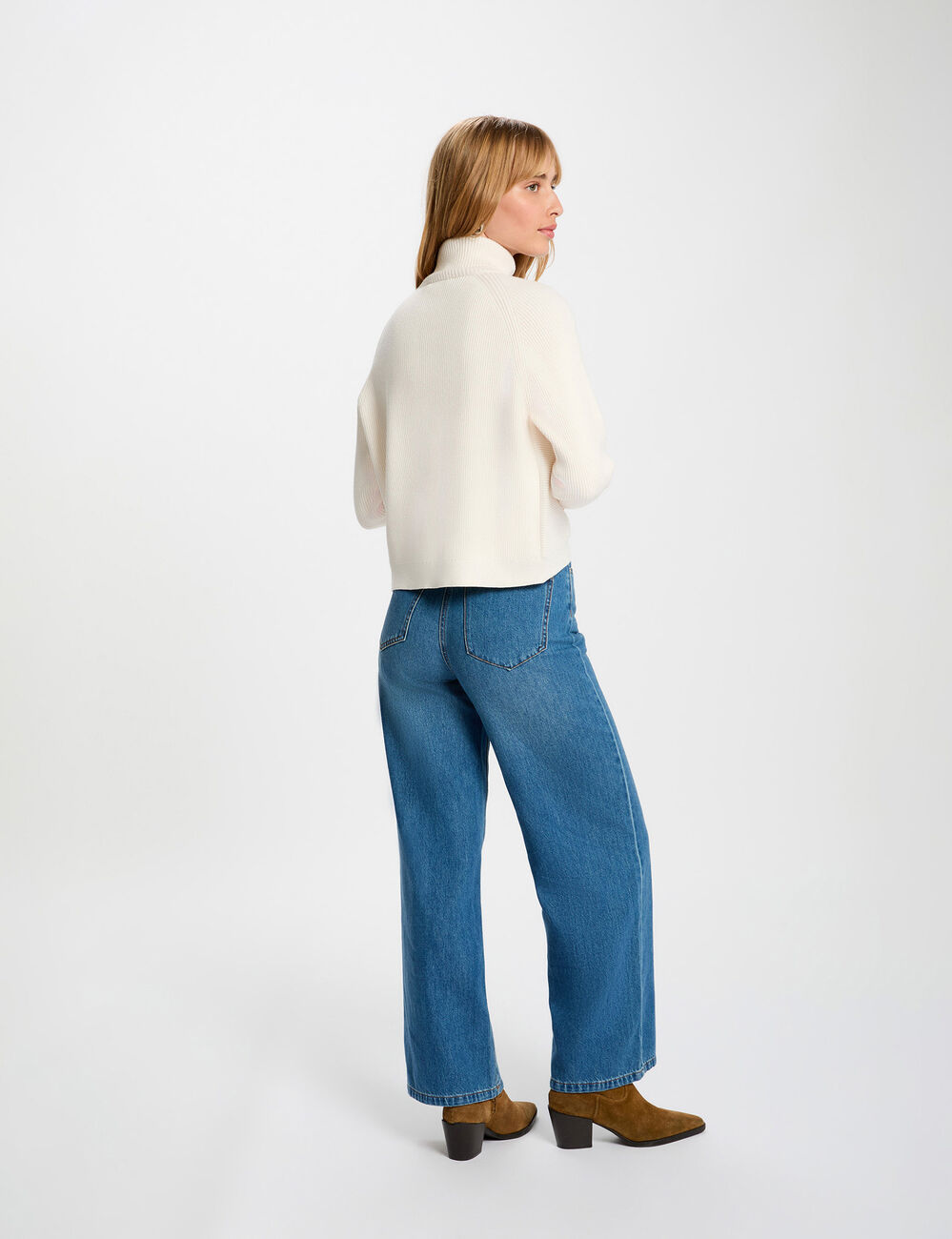 pantalon large taille haute denim stone femme Pantalon large taille haute denim stone femme