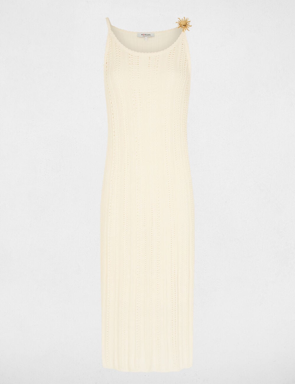 Robe tricot brod&eacute;e ivoire femme
