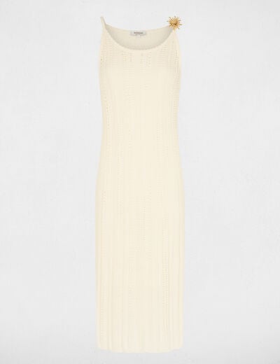 Robe tricot brod&eacute;e ivoire femme
