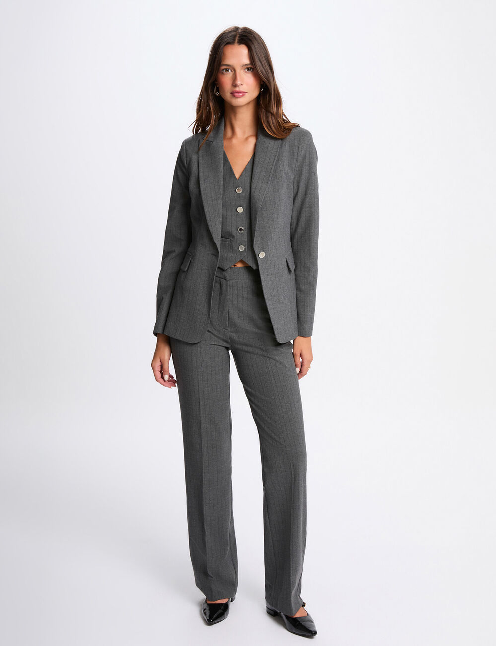 Blazer ajusté rayé gris moyen femme