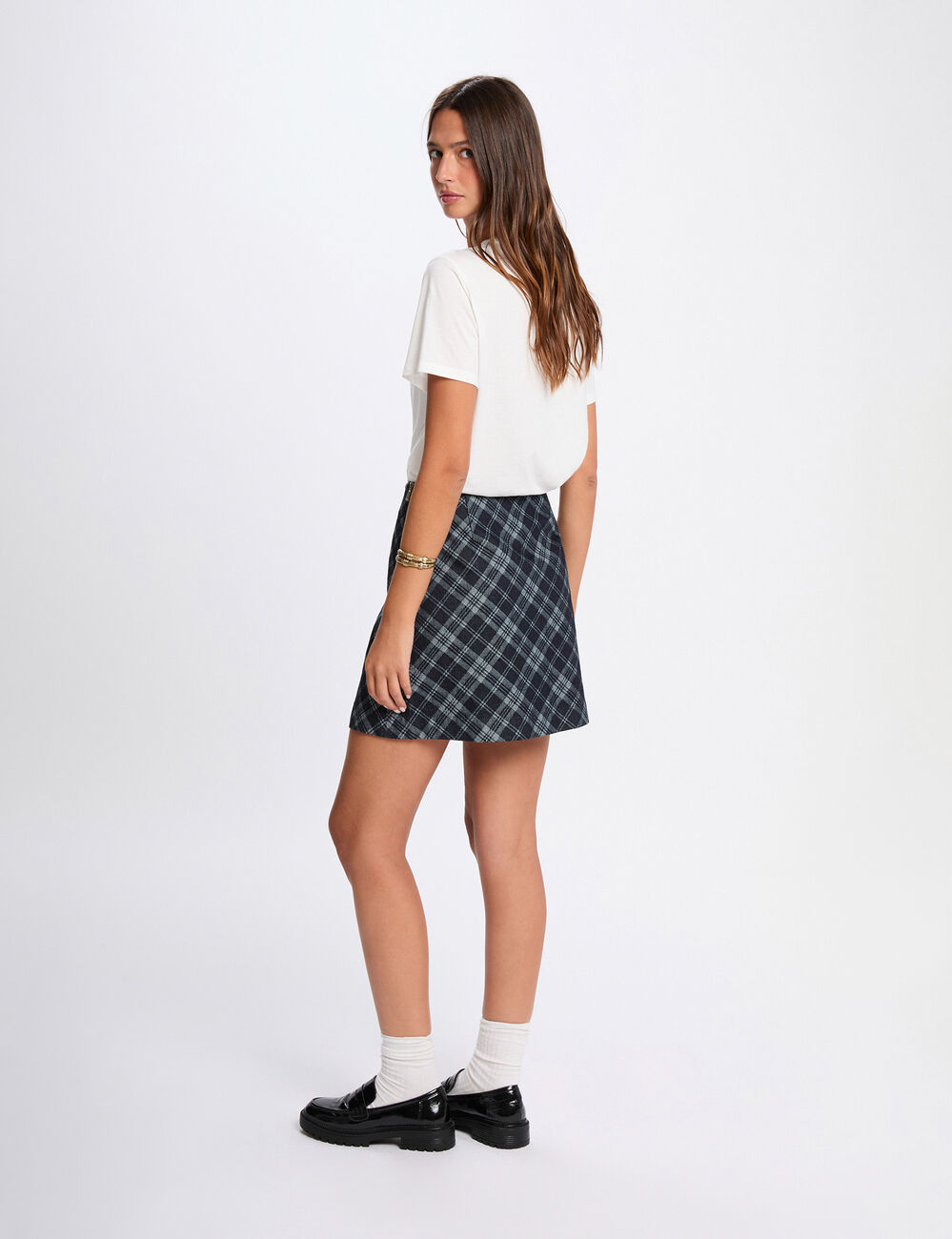 Korte A-lijn rok ruw denim vrouw