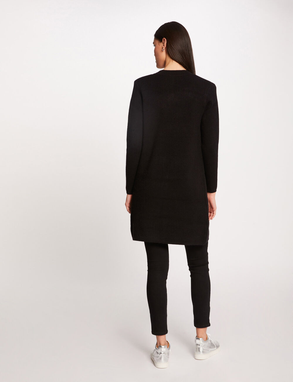 Gilet droit &agrave; col crant&eacute; noir femme