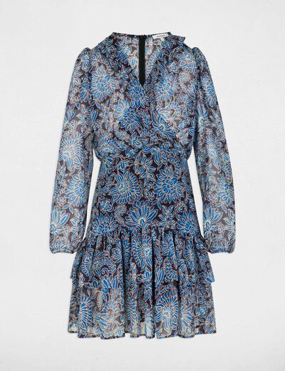 Robe courte ajust&eacute;e col v multicolore femme