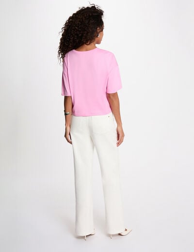 T-shirt cropped imprim&eacute; rose femme