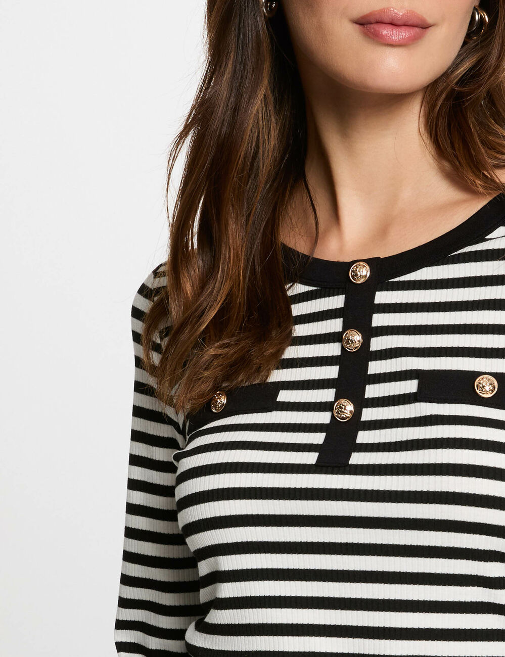 Gestreept T-shirt met lange mouwen helder wit vrouw