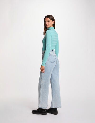Pull col roulé ajusté vert femme
