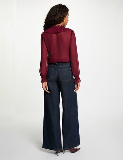 Vloeiende blouse met V-hals bordeaux vrouw