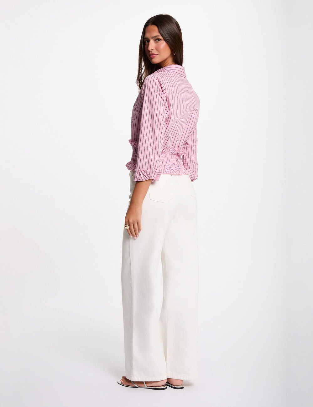 Chemise ray&eacute;e col &agrave; revers rose femme