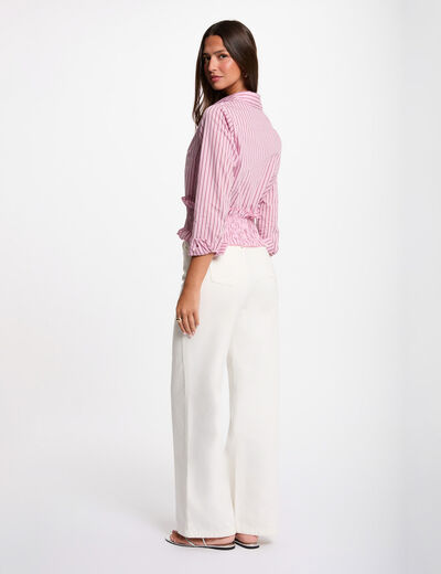 Chemise ray&eacute;e col &agrave; revers rose femme
