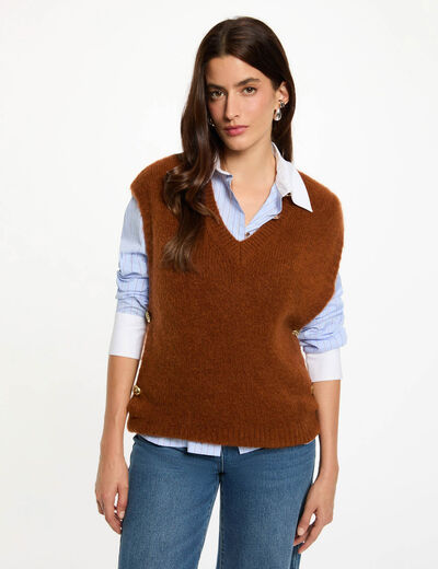 Pull sans manches marron cognac femme