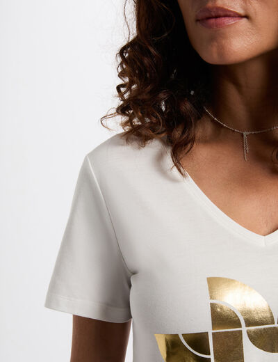 T-shirt court sérigraphié blanc femme