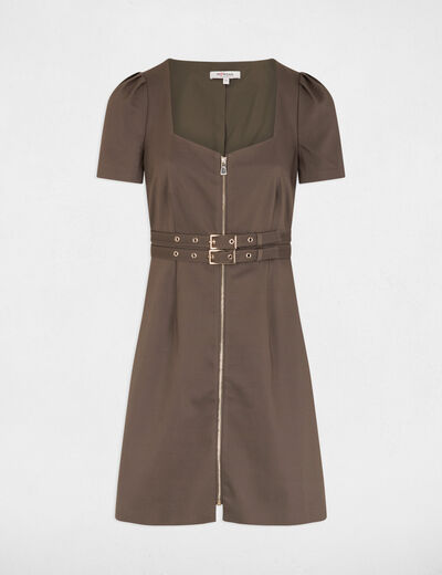 Robe courte ajustée zippée vert kaki femme