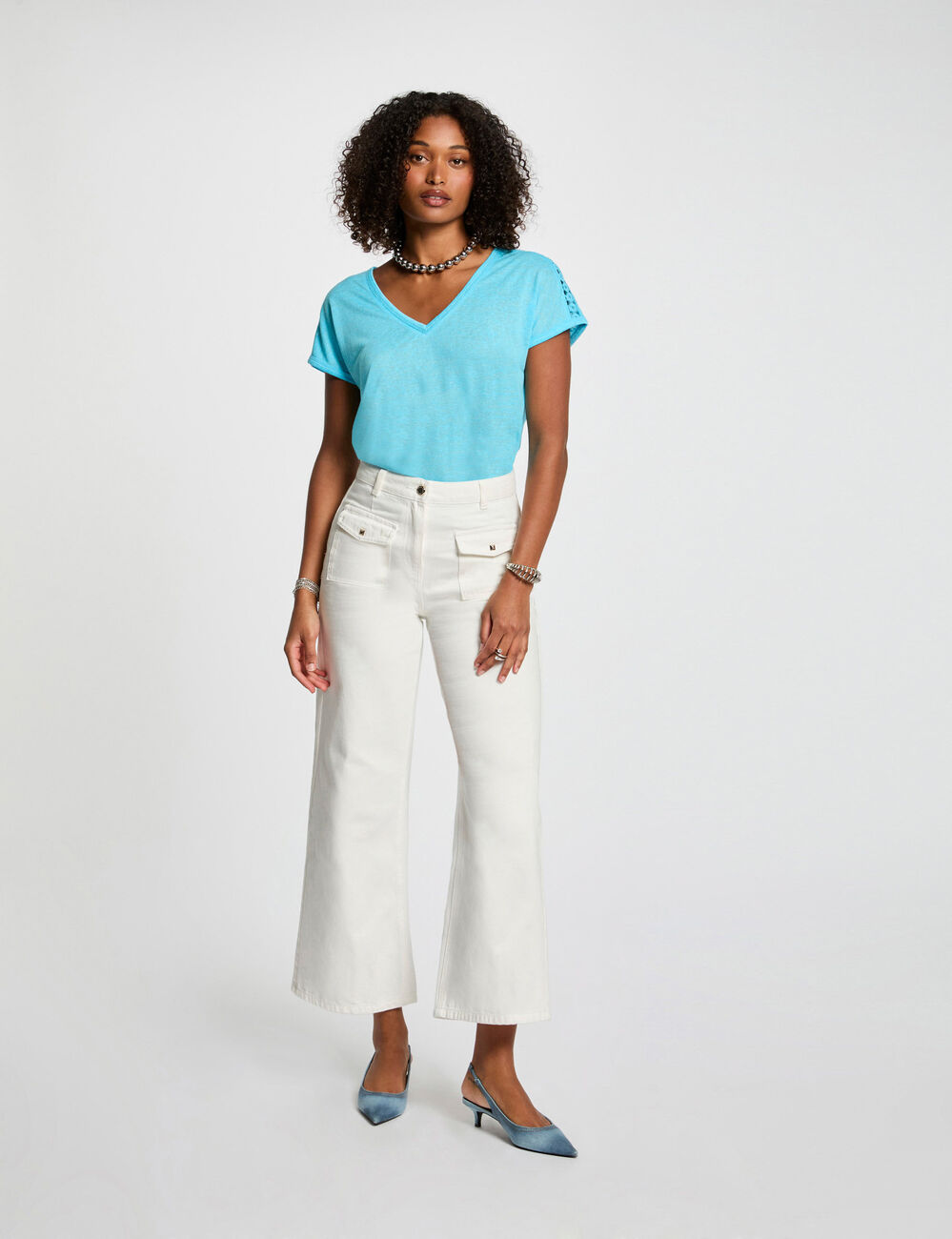 T-shirt met korte mouwen hemelsblauw vrouw