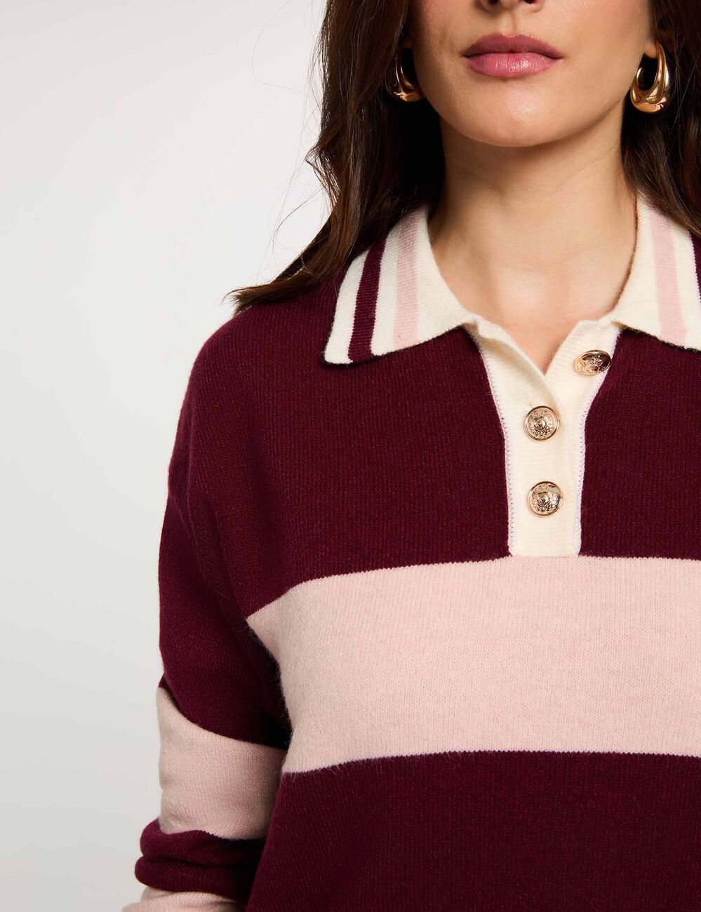 Pull col &agrave; revers bordeaux femme