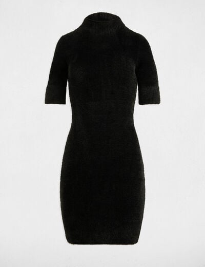 Robe tricot ajust&eacute;e manches courtes noir femme