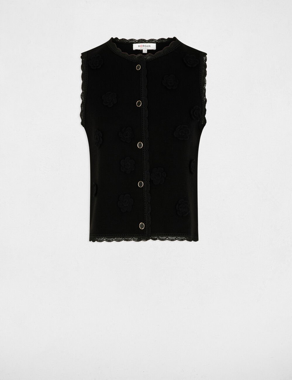 Gilet ajust&eacute; col rond noir femme