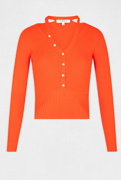 Trui met lange mouwen en knopen oranje vrouw
