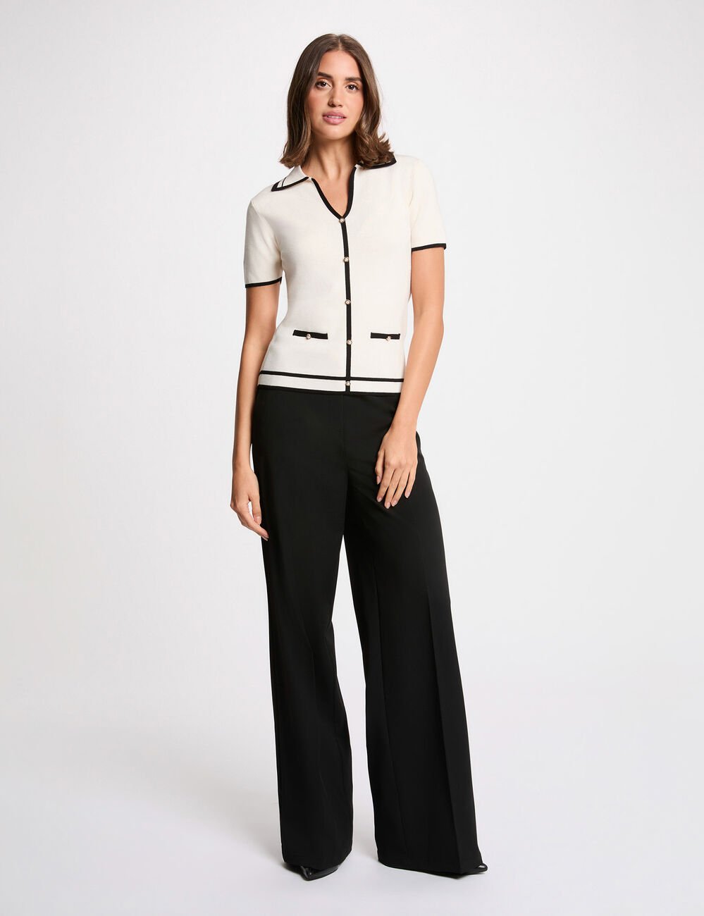 Gestreepte aansluitende trui ivoor vrouw