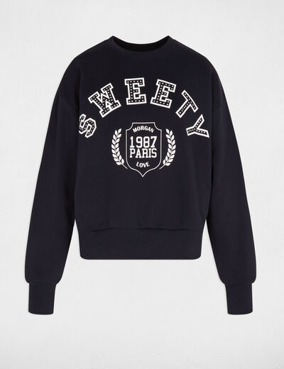 Sweat col rond imprimé bleu marine femme