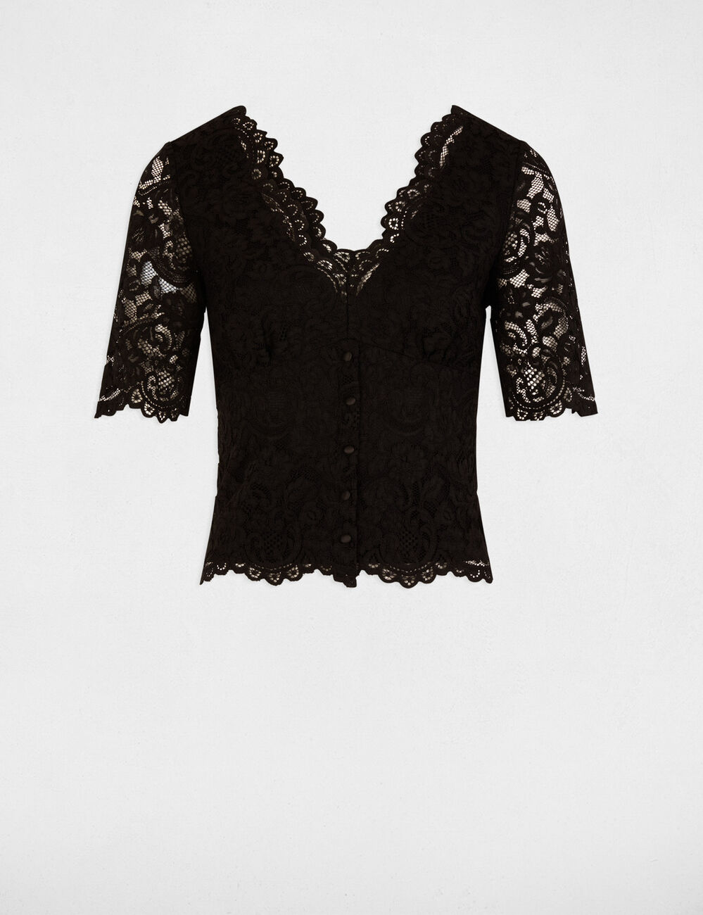 3/4 mouwen kanten T-shirt zwart vrouw