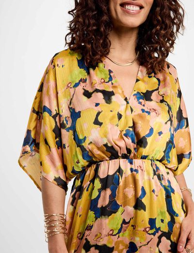 Rechte midi-jurk met bloemenprint meerkleurig vrouw