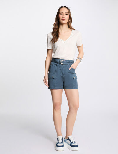 Cargoshort met riem bleu pétrole vrouw