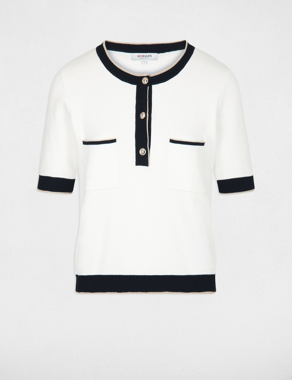 Pull manches courtes 2 poches ecru femme